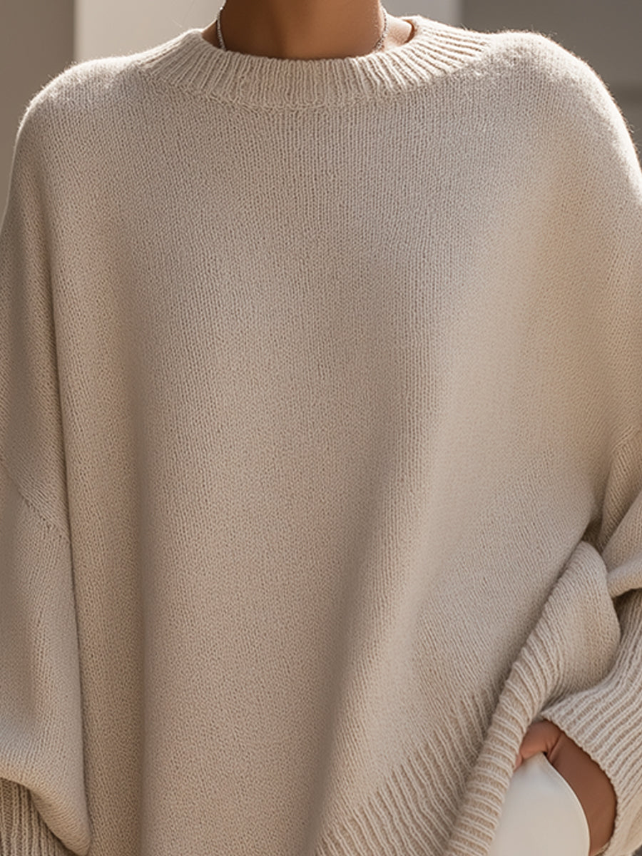 Women Wool Blend Oversized Drop Shoulder Pullover Sweater - Image 2