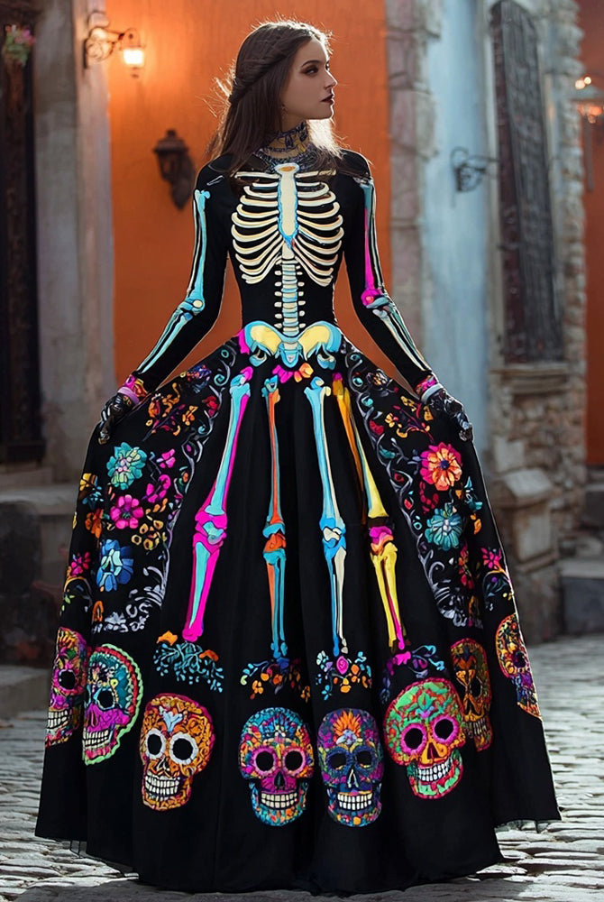 Women's Halloween Long Sleeve Maxi Dress | Black