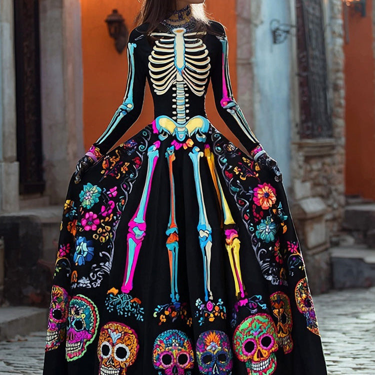 Women's Halloween Long Sleeve Maxi Dress | Black