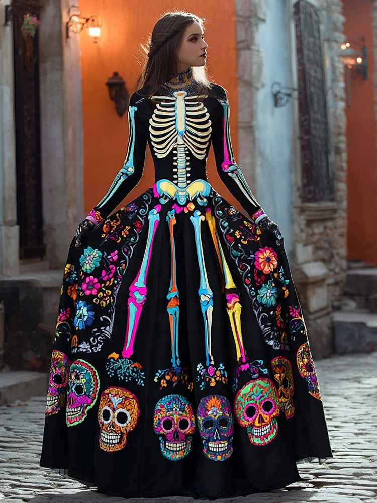 Women's Halloween Long Sleeve Maxi Dress | Black