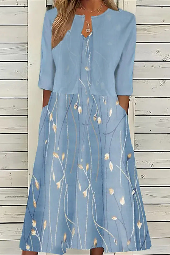 Elise™ - Blumen Zweiteiliges Midi-Kleid