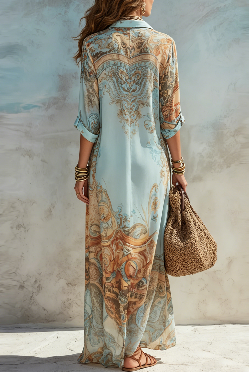 Women Blue Printed Chiffon Shirt Dress - Image 5