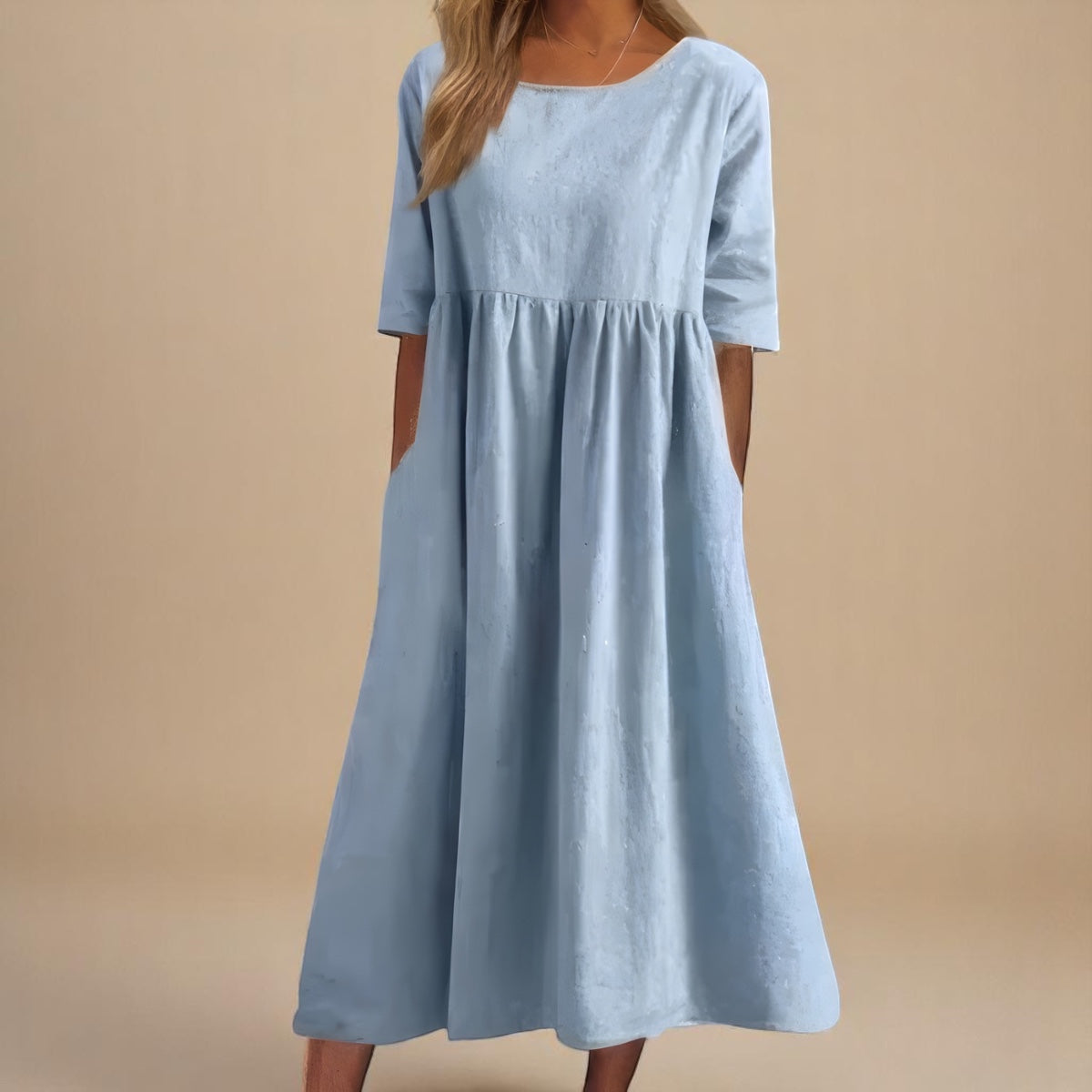 Women Relaxed Fit Midi Dress Pockets Casual Summer
