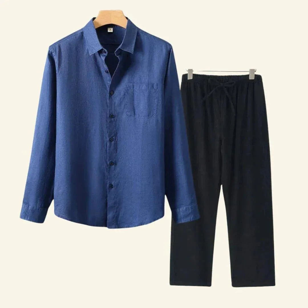 Men's Two Piece Linen Shirt Pants Set - Image 12