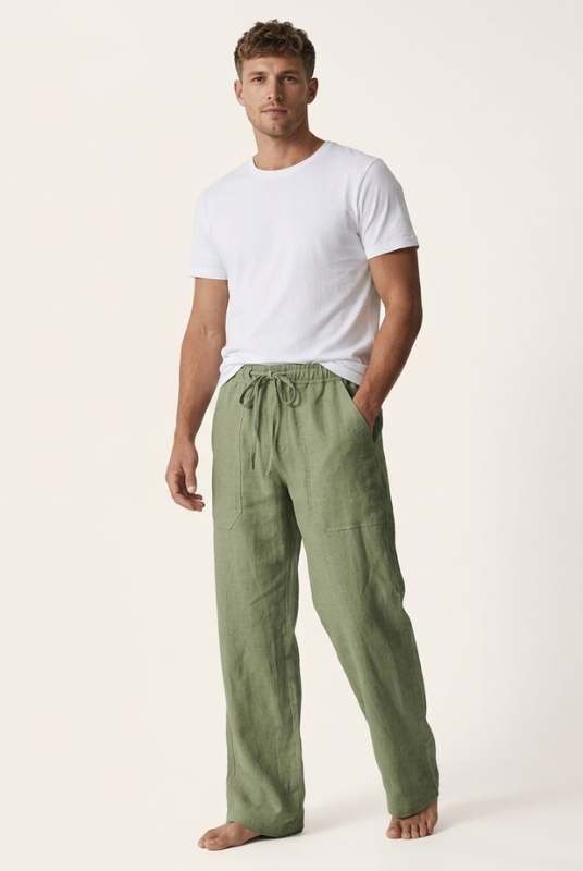 Men's Linen Cotton Drawstring Pants Loose Fit