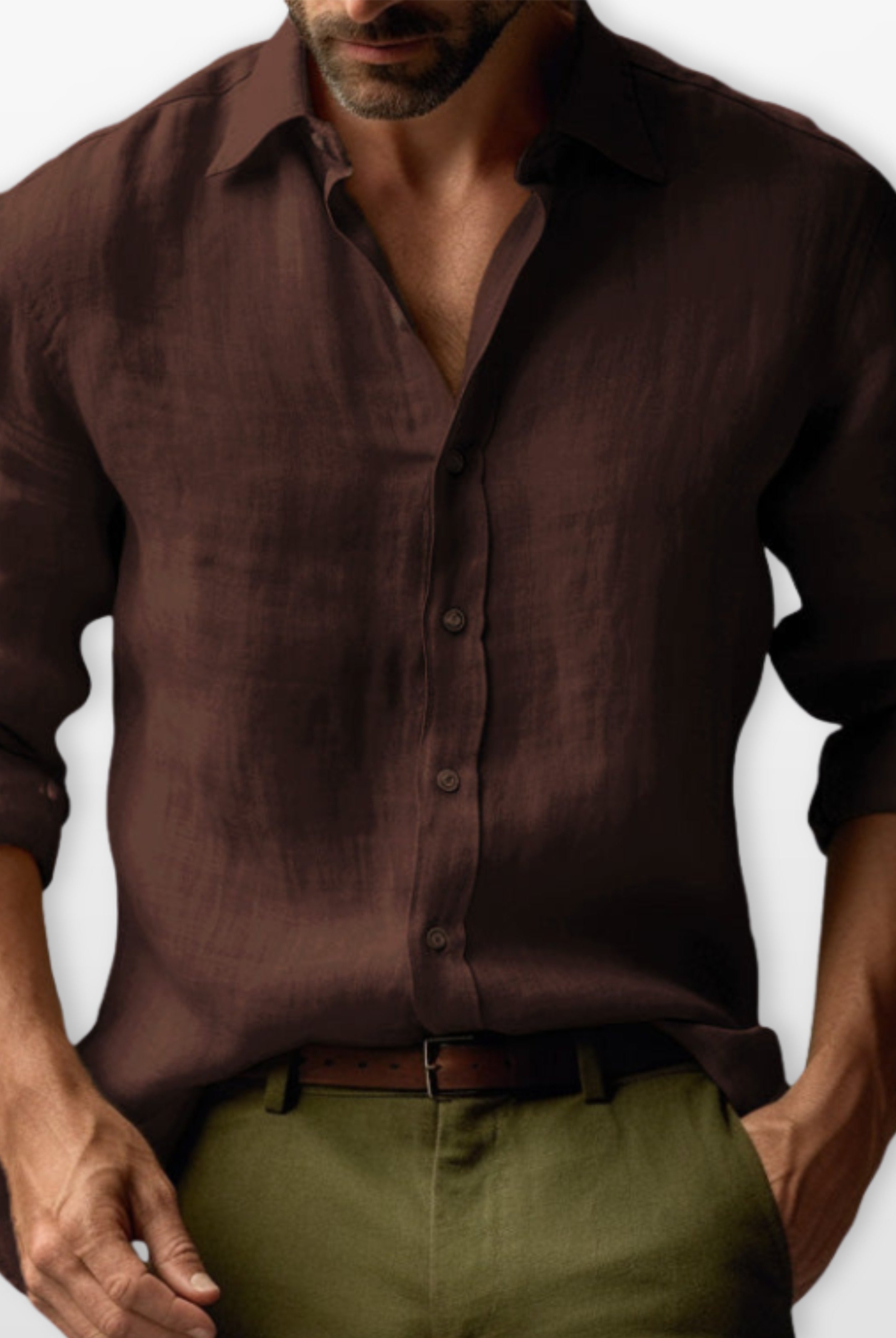 Men's Linen Button-Down Casual Shirt Relaxed Fit