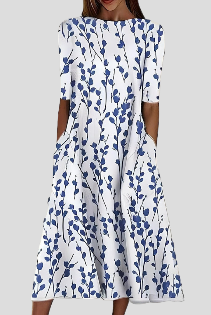 Sela™ – Küstenblumen Midi Kleid