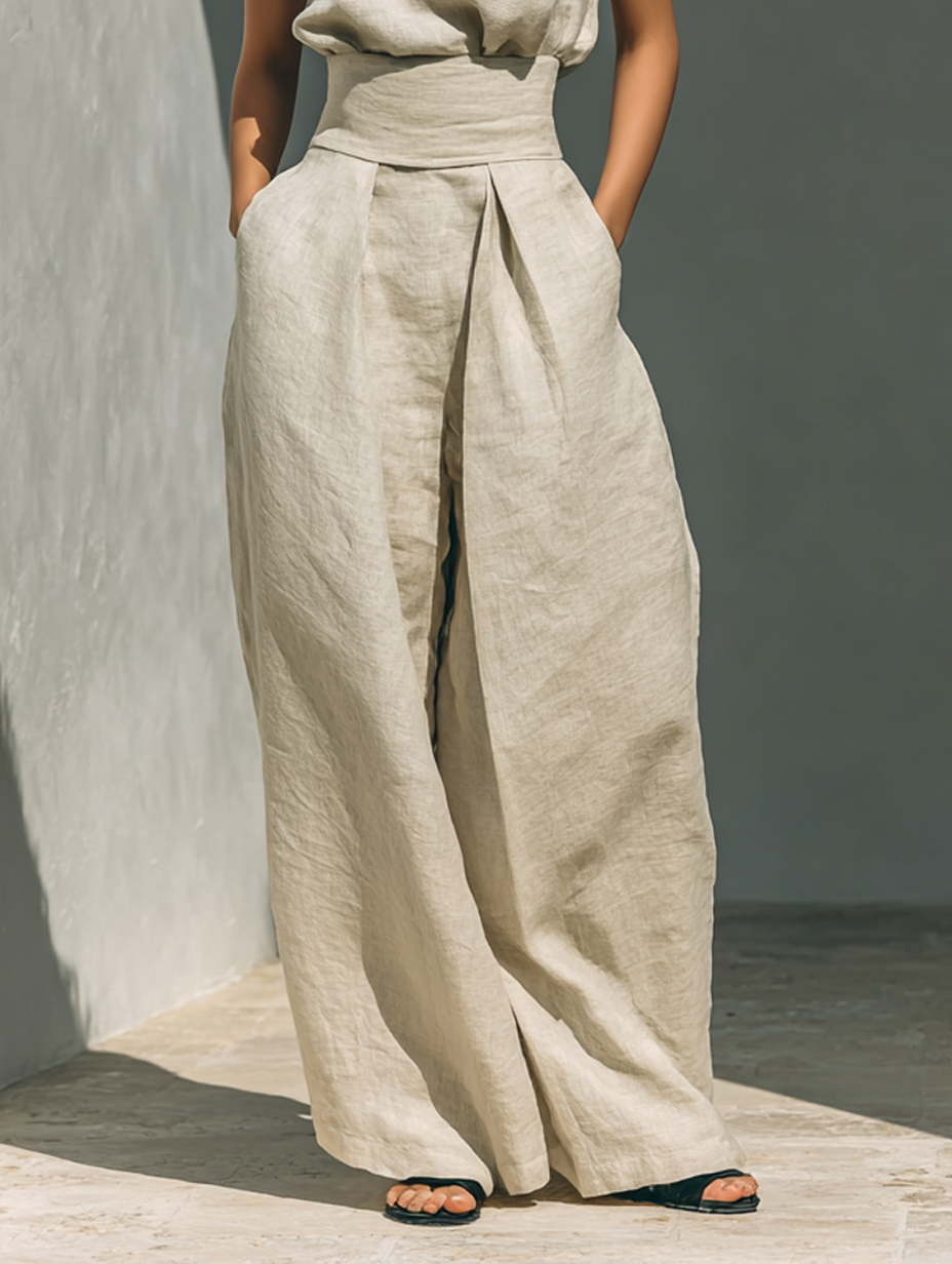 Damen Ärmellose Bluse und Weite-Hosen Ensemble - Image 7