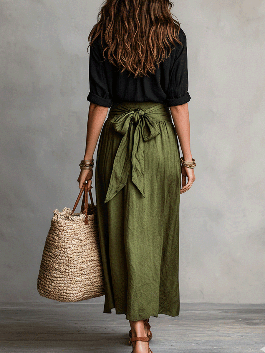 Women Satin Midi Boho Skirt Set Two Piece - Image 9
