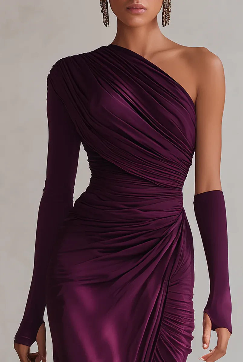 Women One Shoulder Ruched Formal Maxi Dress - Image 2