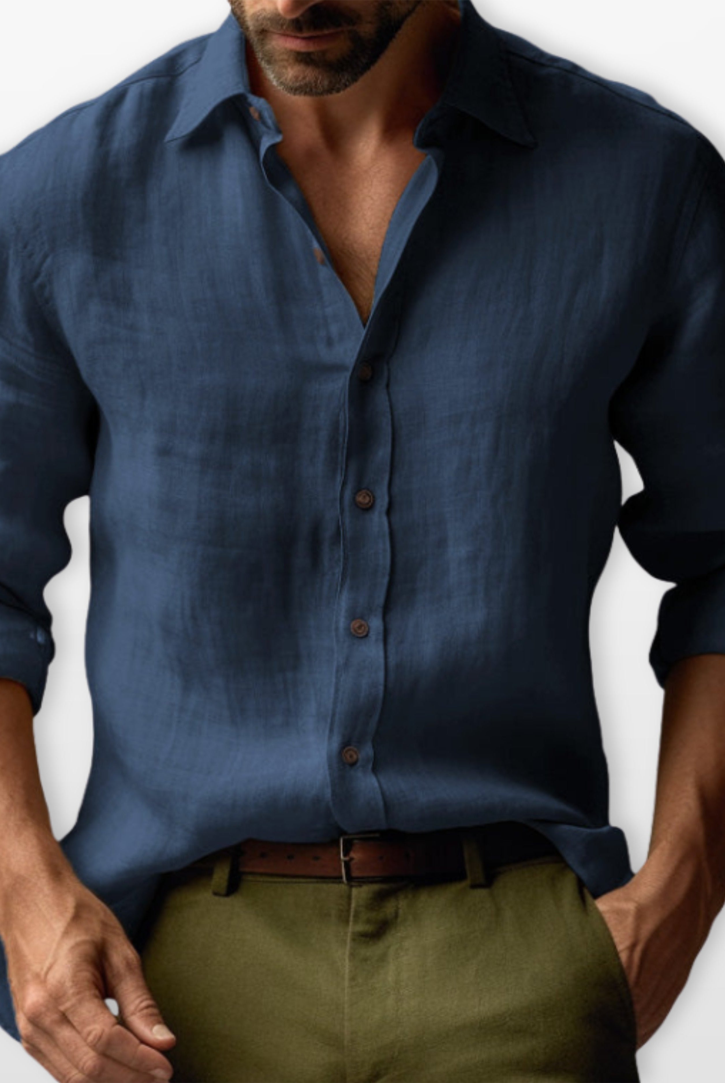 Men's Linen Button-Down Casual Shirt Relaxed Fit - Image 3