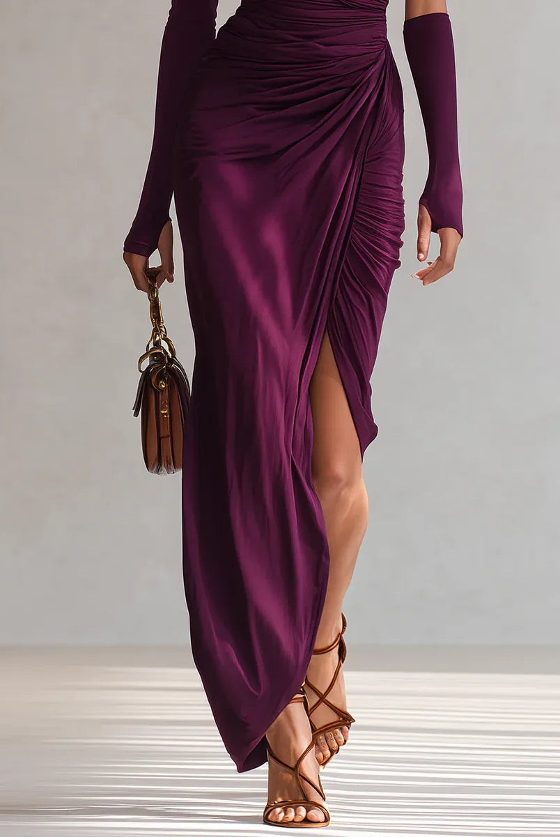 Women One Shoulder Ruched Formal Maxi Dress - Image 3
