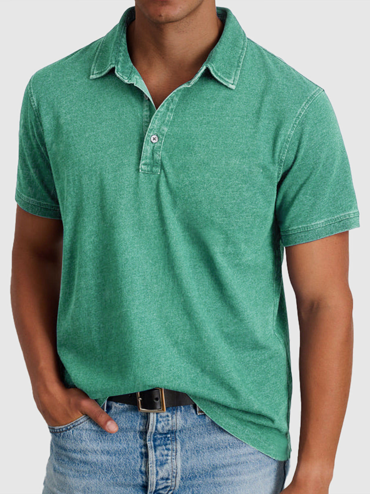 Martin | Men’s Cotton-Denim Short Sleeve Polo - Image 2