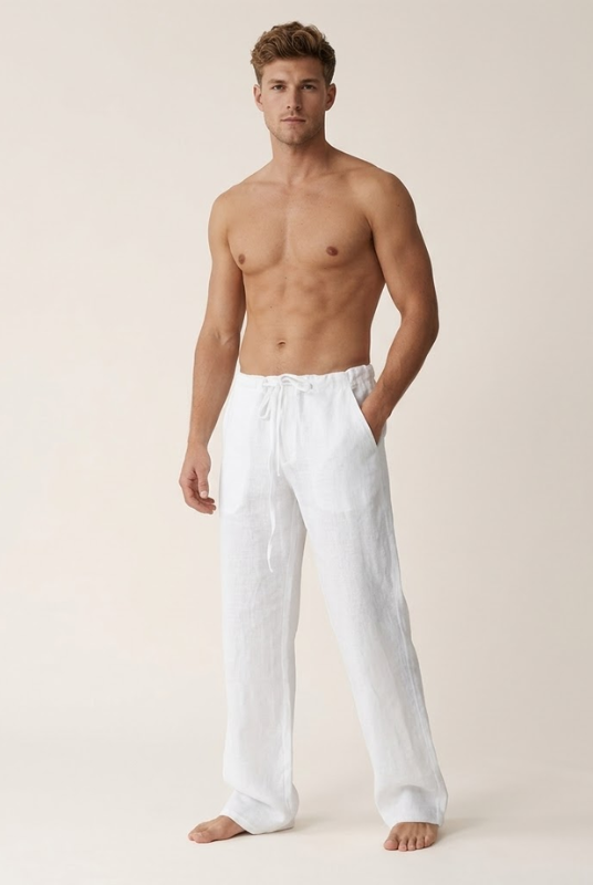 Men's Linen Cotton Drawstring Pants Loose Fit - Image 5