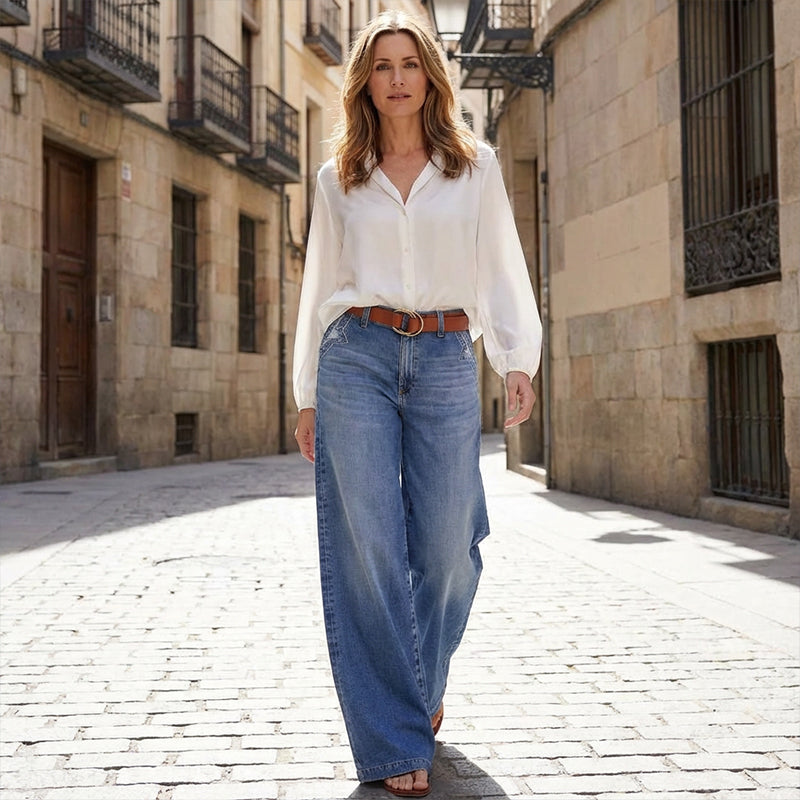 Retro Hochtaillierte Weite Jeans für Damen - Image 5