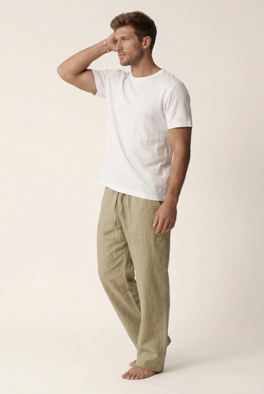 Men's Linen Cotton Drawstring Pants Loose Fit - Image 6