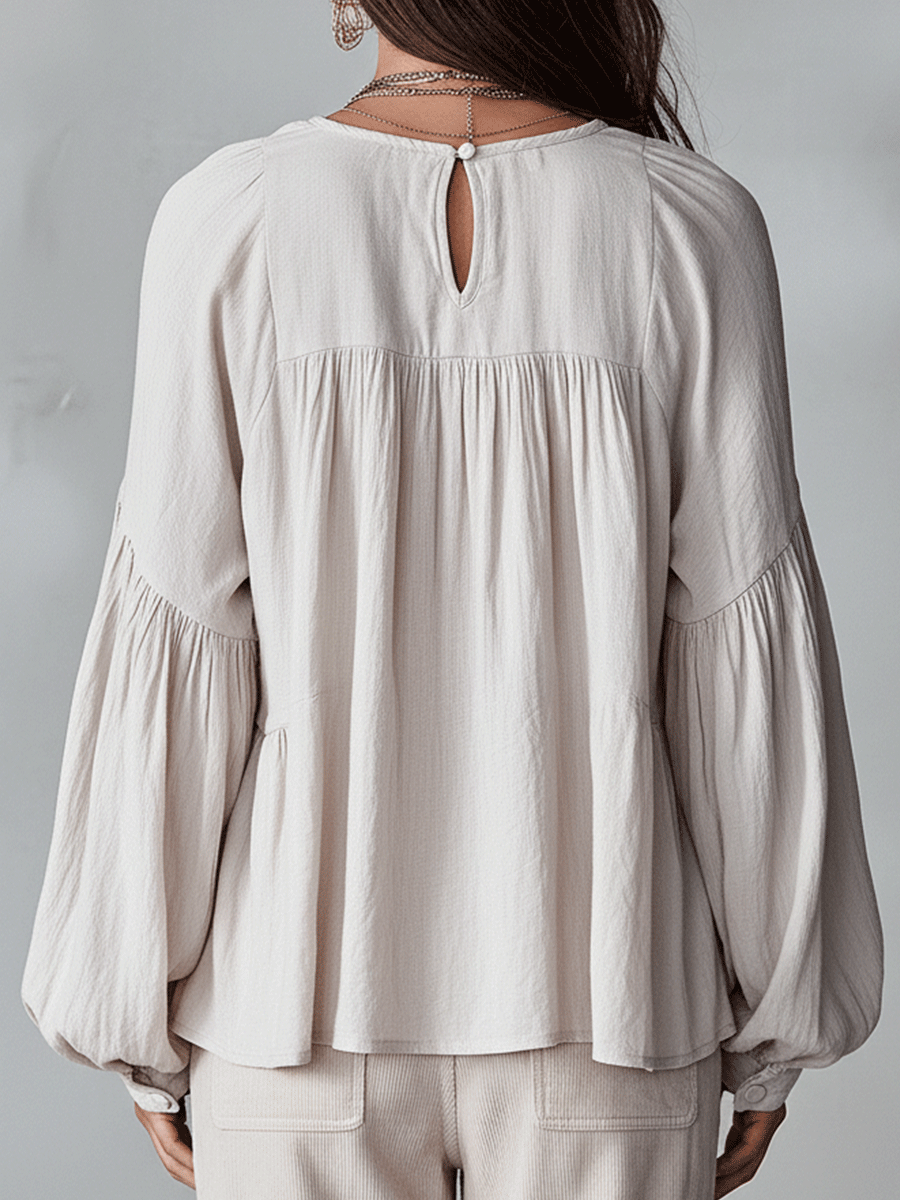 Women Ruffle Boho Blouse Long Sleeve Vintage Inspired White - Image 7