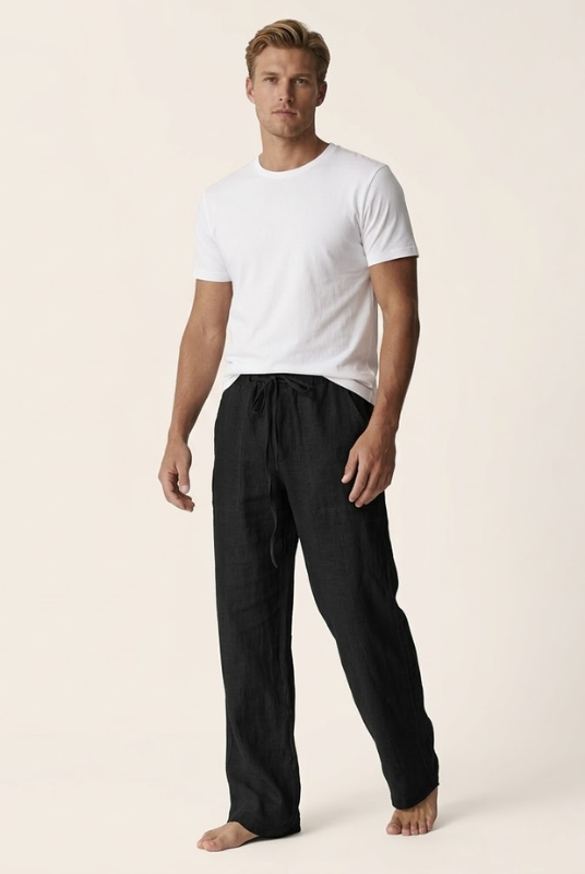 Men's Linen Cotton Drawstring Pants Loose Fit - Image 7