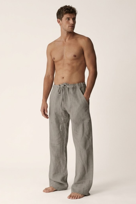 Men's Linen Cotton Drawstring Pants Loose Fit - Image 8
