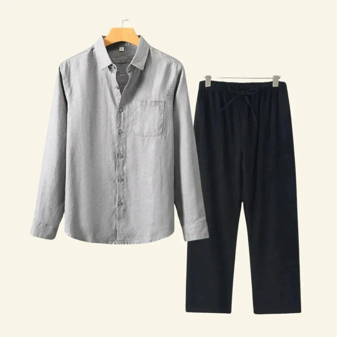 Men's Two Piece Linen Shirt Pants Set - Image 7