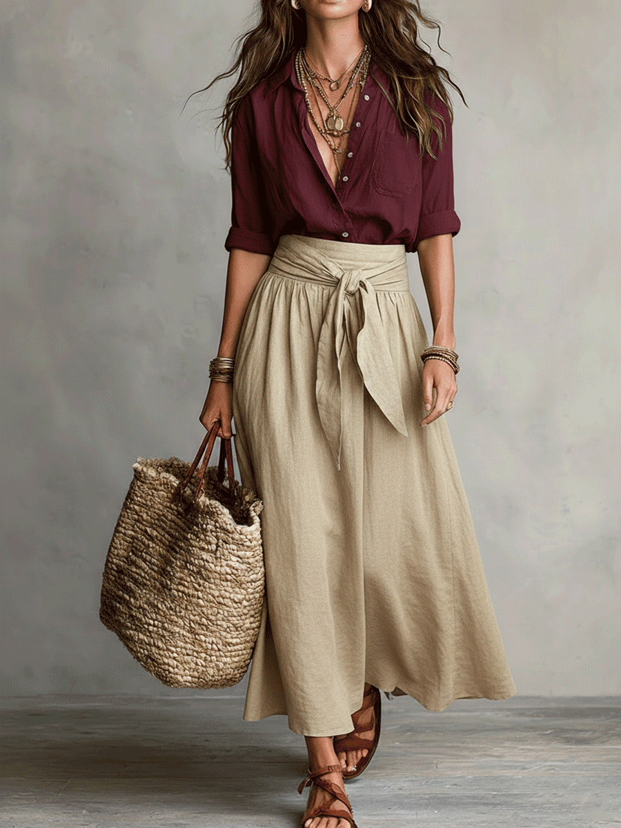 Women Satin Midi Boho Skirt Set Two Piece - Image 7