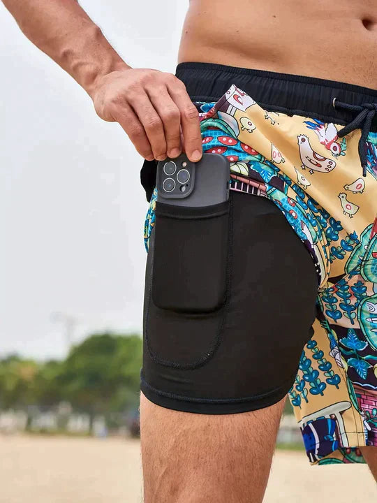 Men's Slim Fit Patterned Swim Shorts Liner - Image 8