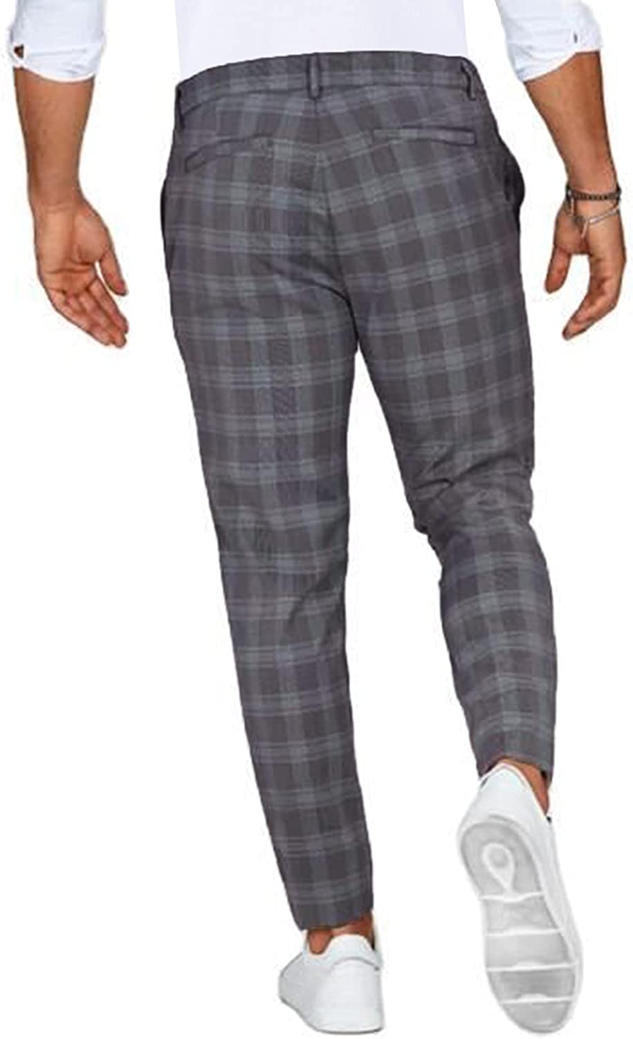 Men's Plaid Slim Fit Stretch Chino Pants - Image 4