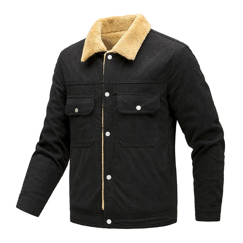 Men's Corduroy Jacket with Teddy Lining and Snap-Button Pockets
