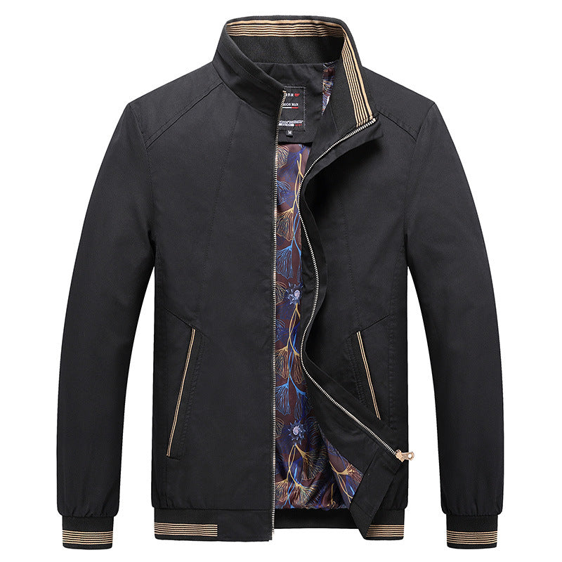 Men's Harrington Jacket with Stand Collar and Angled Pockets