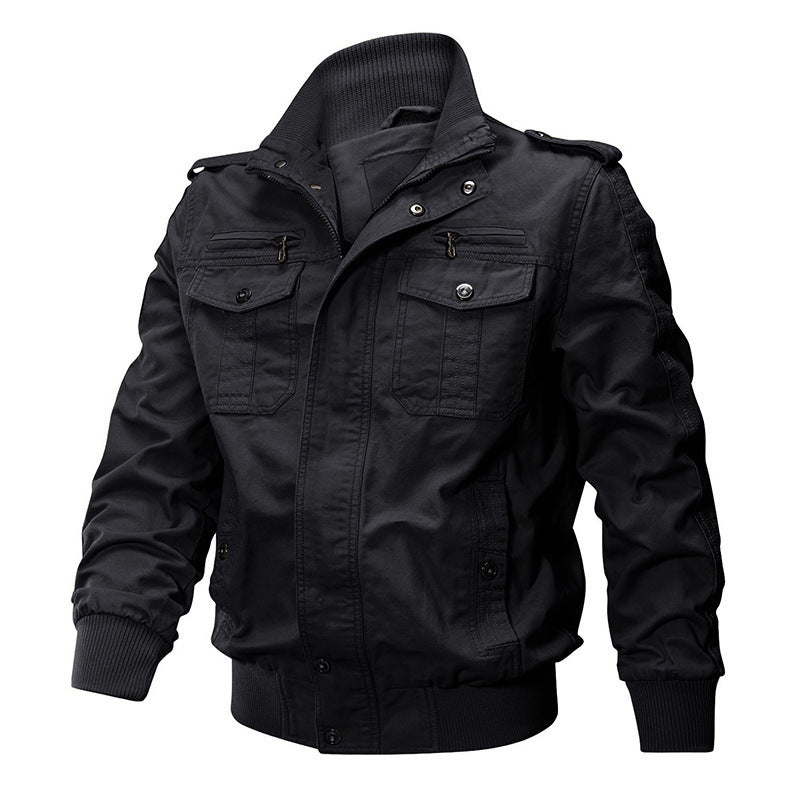 Men's Utility Jacket with Multiple Pockets and High Collar