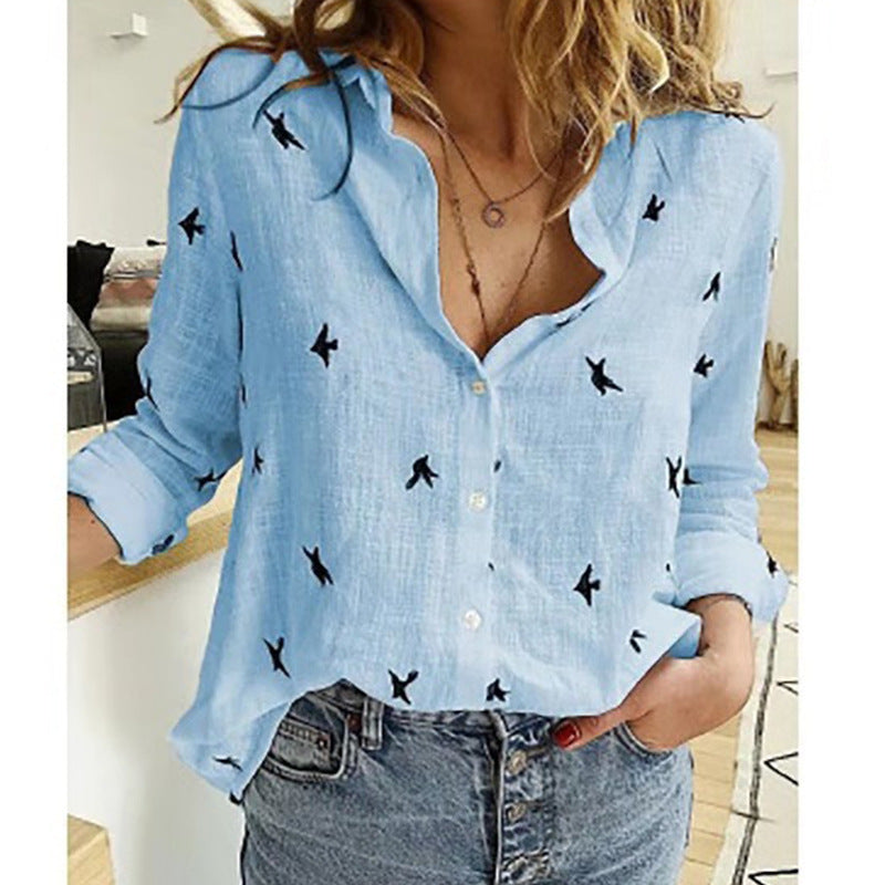 Women Plus Size Loose Fit Casual Summer Blouse Bird Print - Image 4
