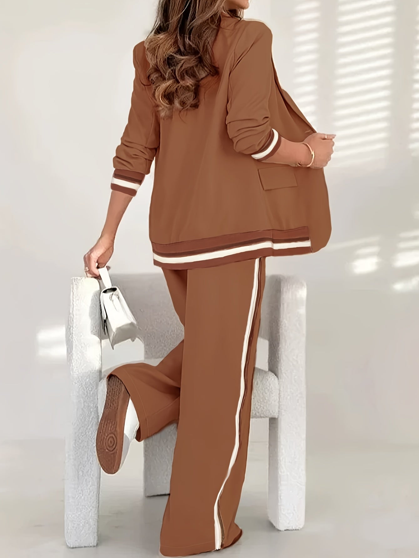 Women 2 Piece Striped Blazer Pants Set Tailored Co-ord - Image 6