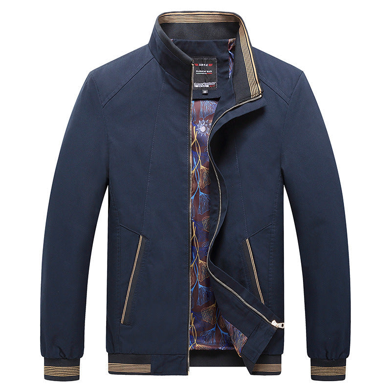 Men's Harrington Jacket with Stand Collar and Angled Pockets
