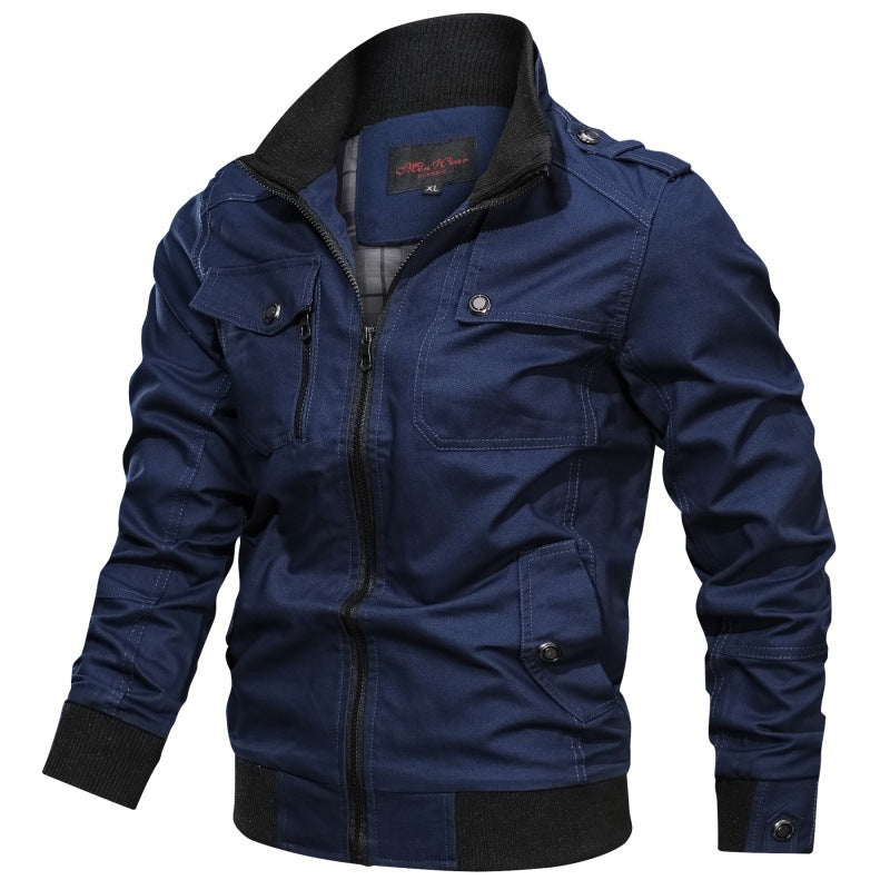 Men's Utility Jacket with Multiple Pockets and High Collar