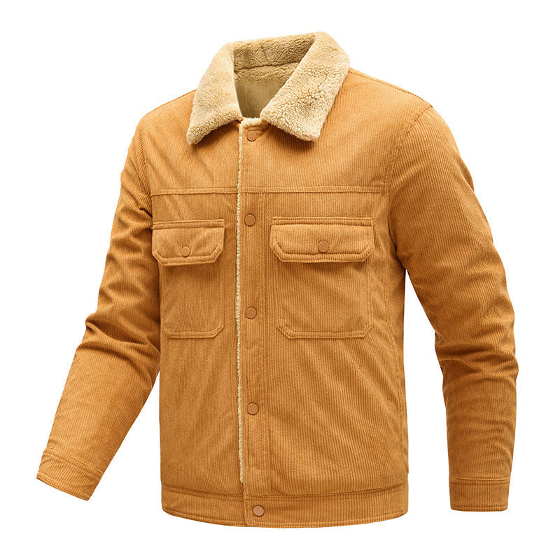 Men's Corduroy Jacket with Teddy Lining and Snap-Button Pockets