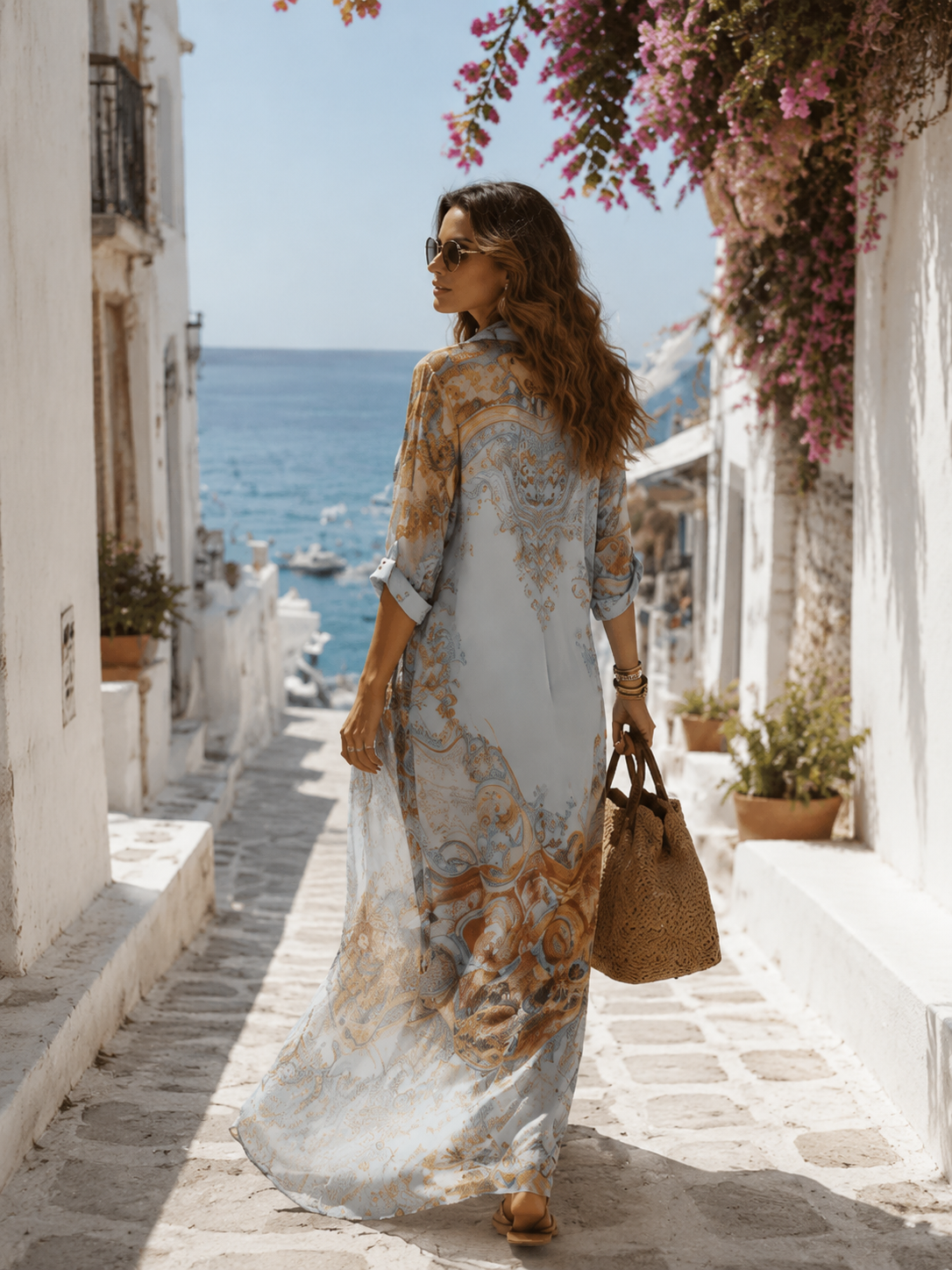 Women Chiffon Printed Shirt Collar Maxi Dress - Image 4