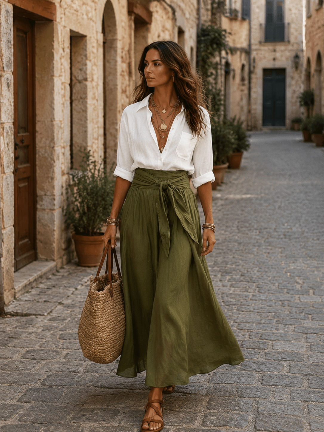 Women Satin Midi Boho Skirt Set Two Piece - Image 3