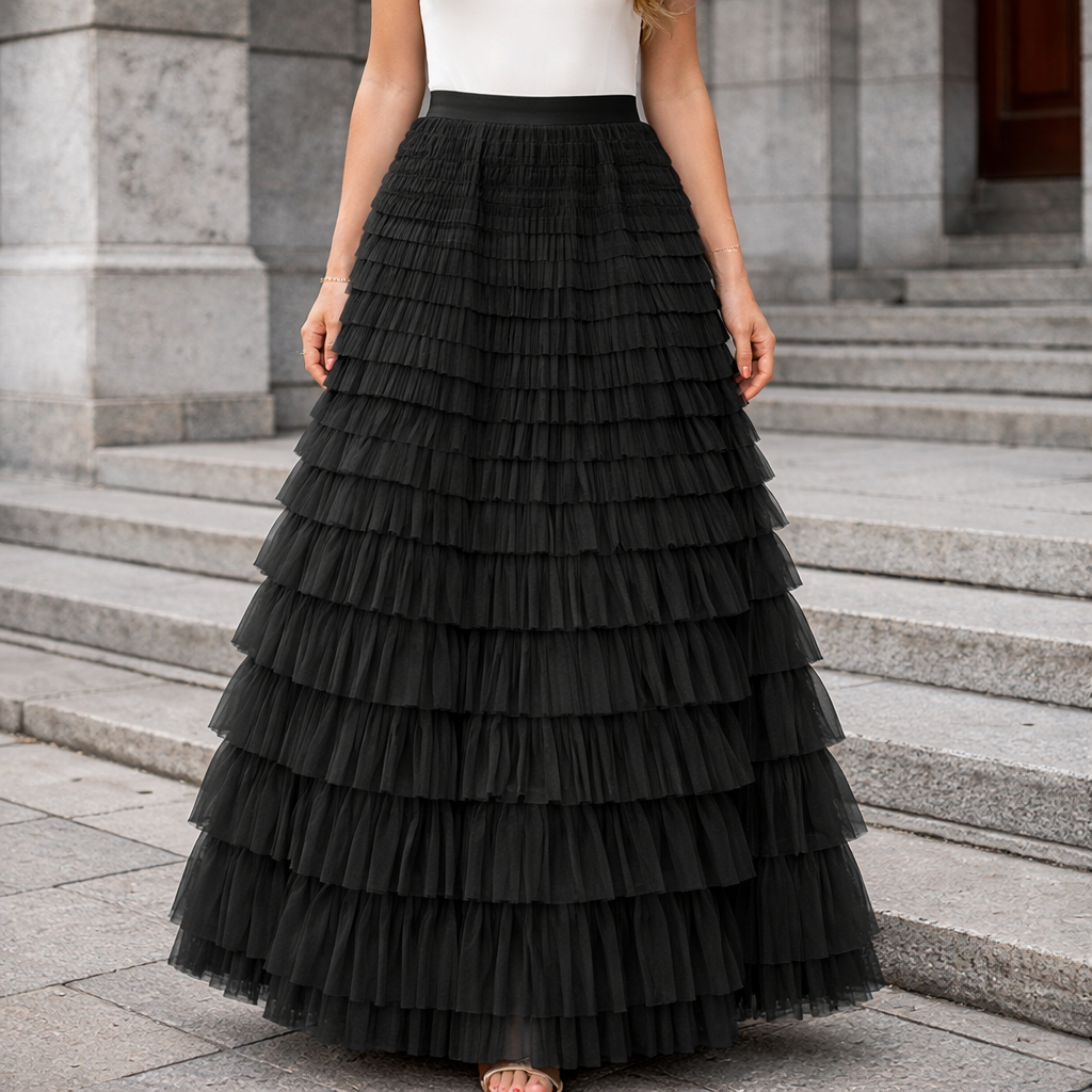 Women Layered Tulle Maxi Skirt - Image 4