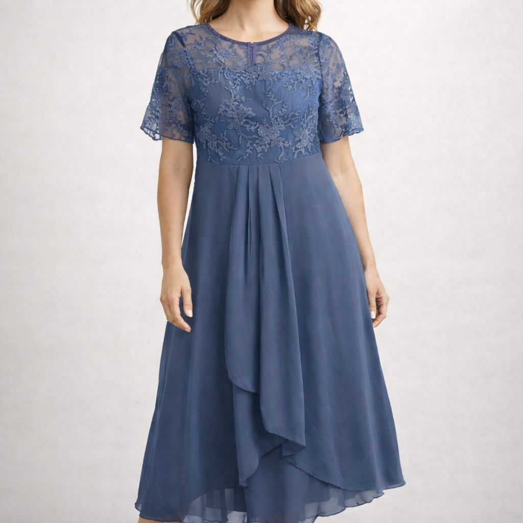 Damen Midikleid mit Spitze und Chiffon Kurzarm - Image 6