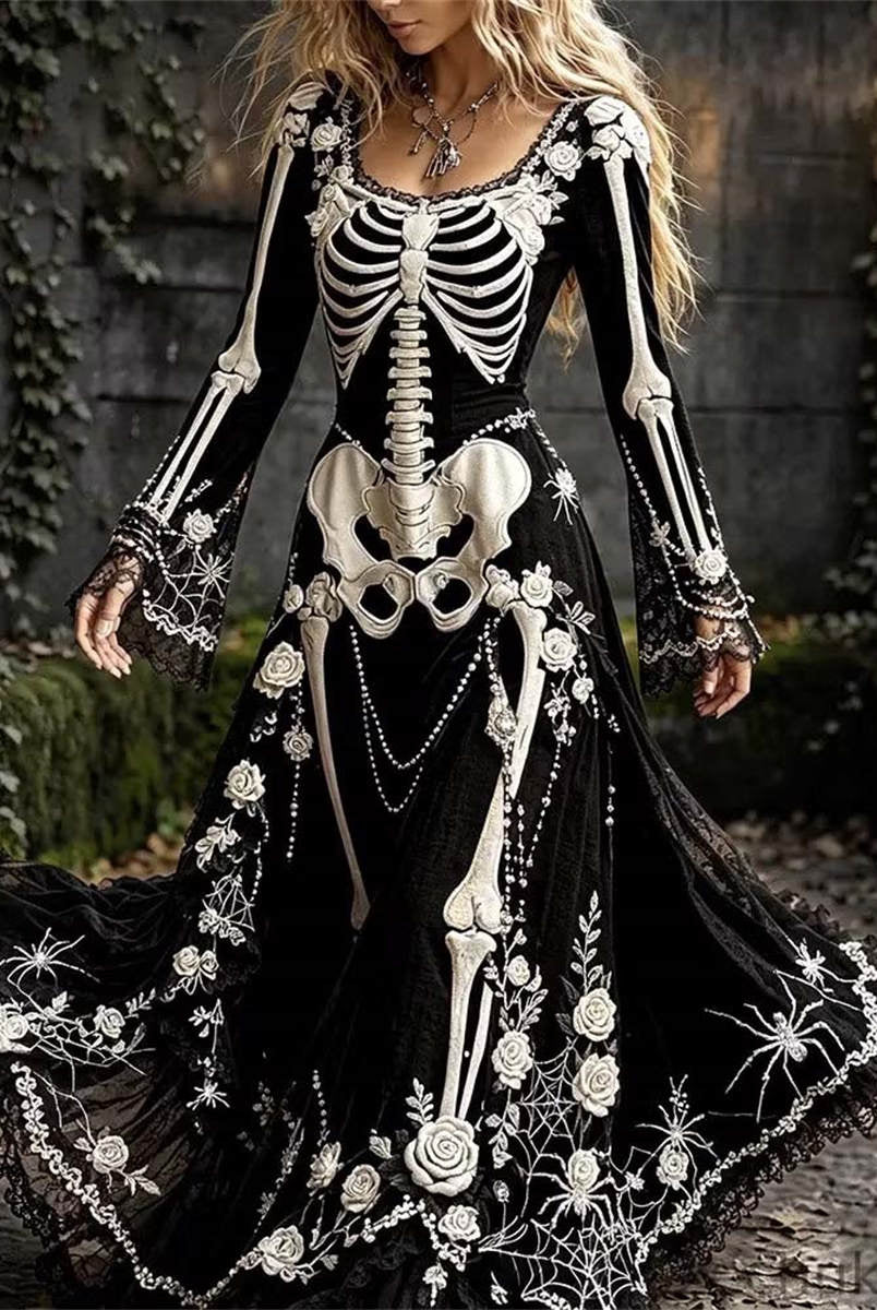 Women's Halloween Skeleton Maxi Dress