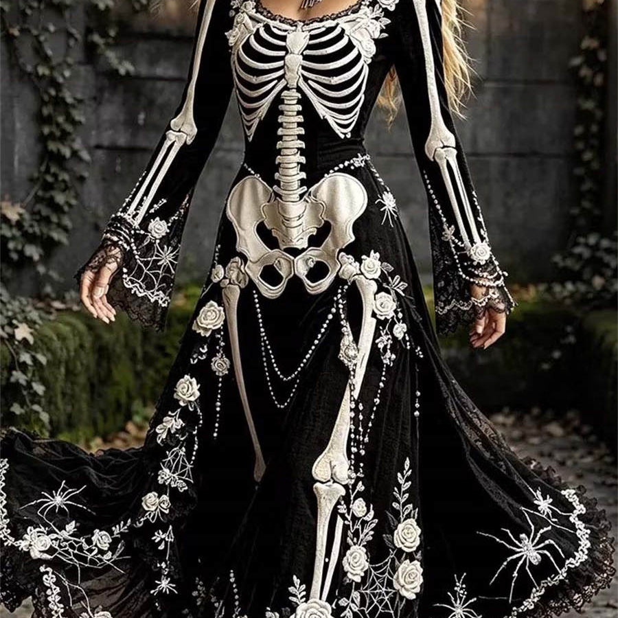 Women's Halloween Skeleton Maxi Dress