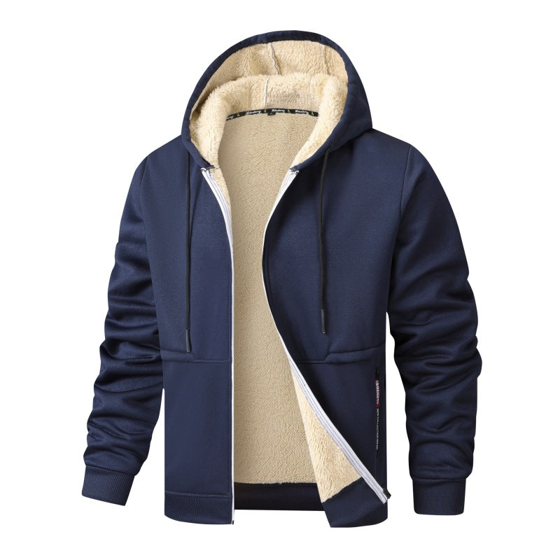 Men's Teddy Fleece-Lined Hooded Jacket with Zip Pockets