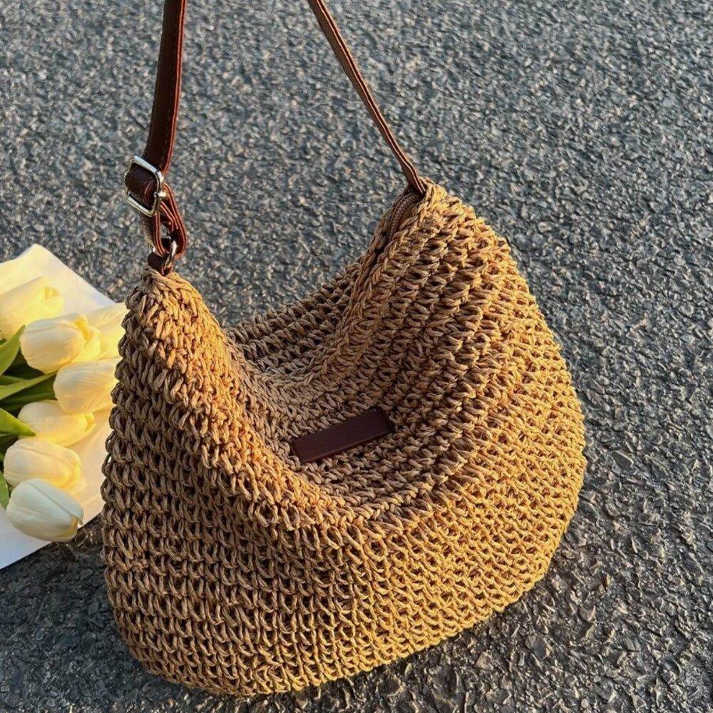 Women Straw Shoulder Bag Vegan Leather Strap - Image 19