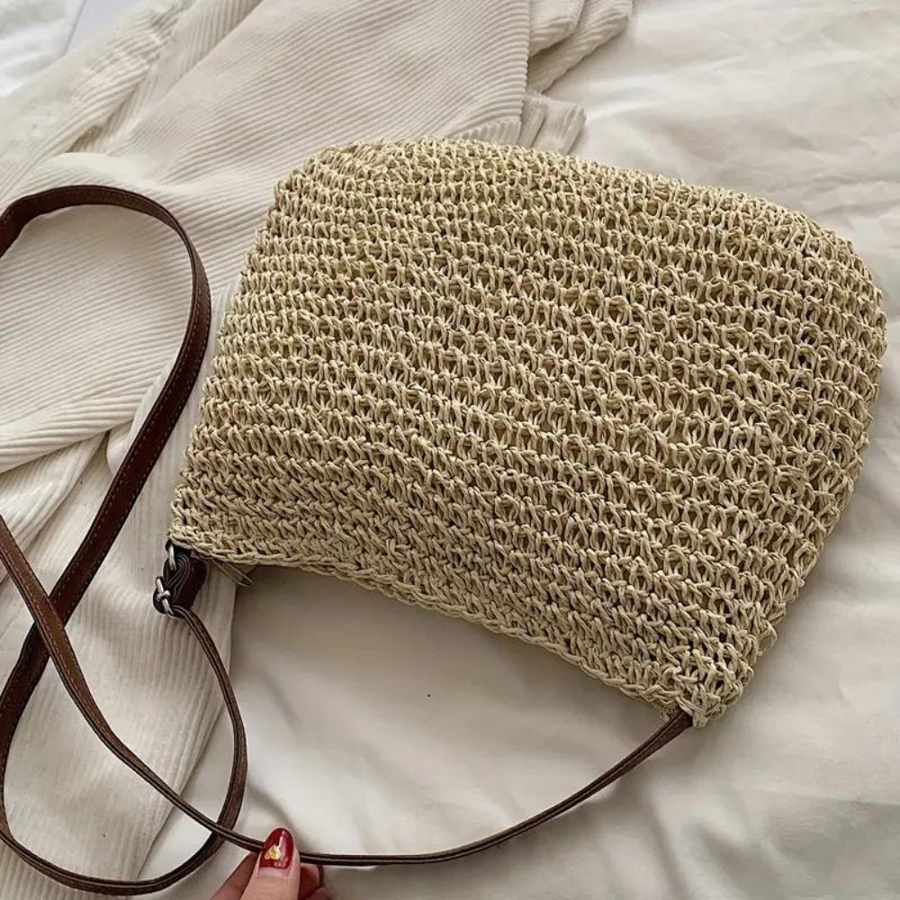 Women Straw Shoulder Bag Vegan Leather Strap - Image 9