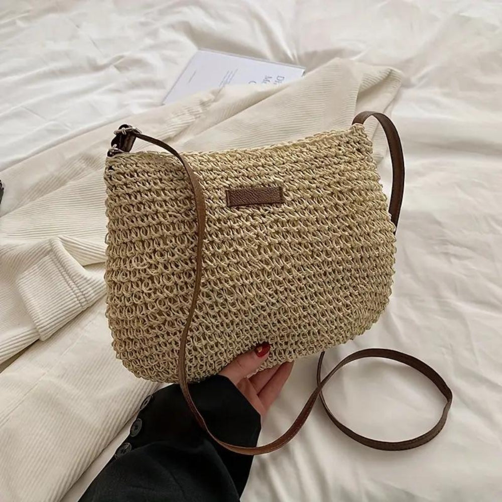 Women Straw Shoulder Bag Vegan Leather Strap - Image 5