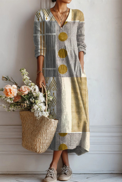 Women Boho Midi Dress Abstract Print