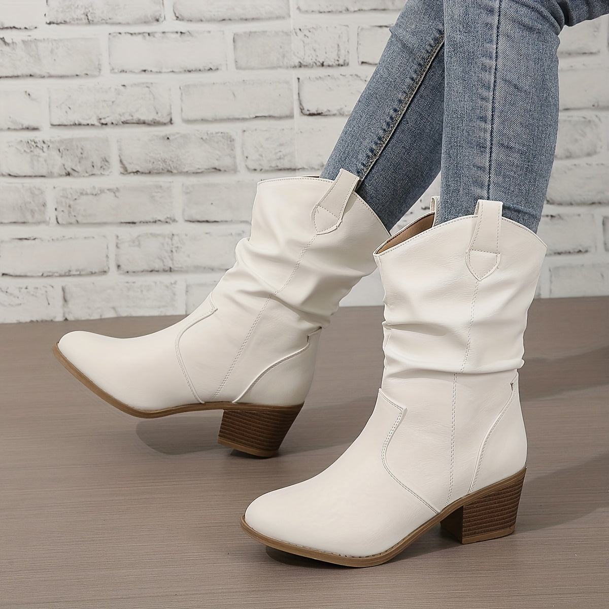 Women's Western Pointed Toe Block Heel Slouchy Ankle Boots