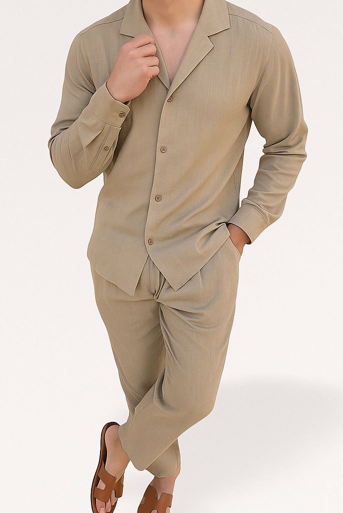 Men Linen Pajama Set 2 Piece Shirt Pants - Image 8