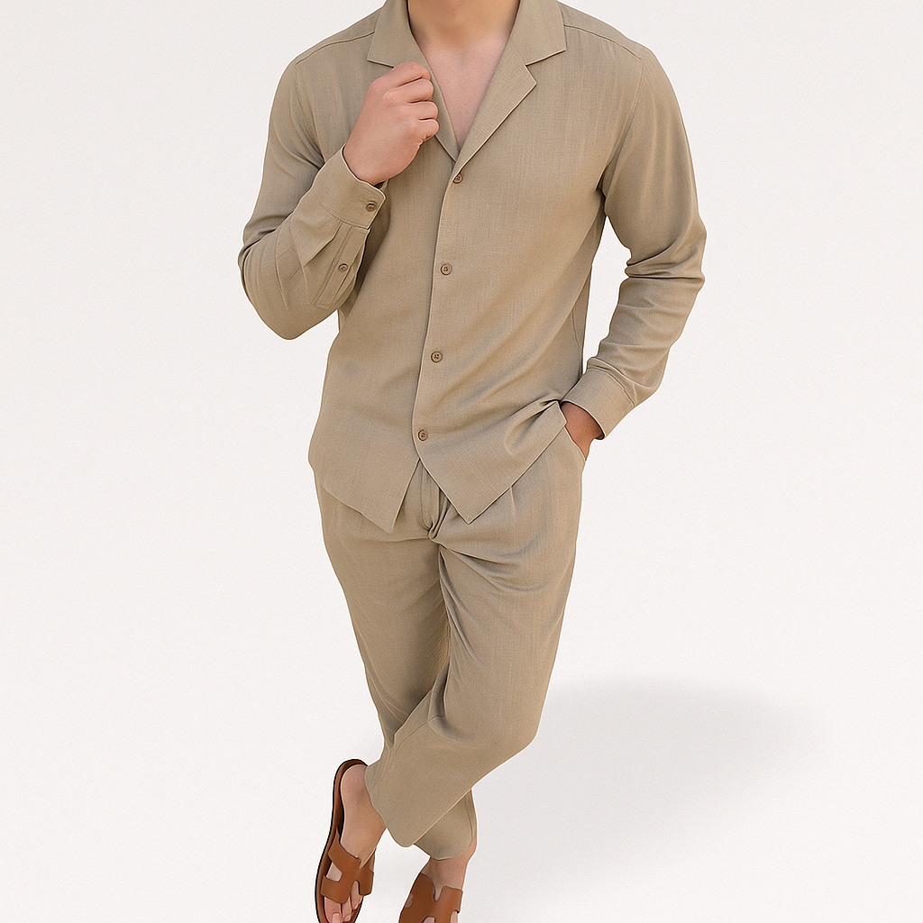 Men Linen Pajama Set 2 Piece Shirt Pants - Image 8