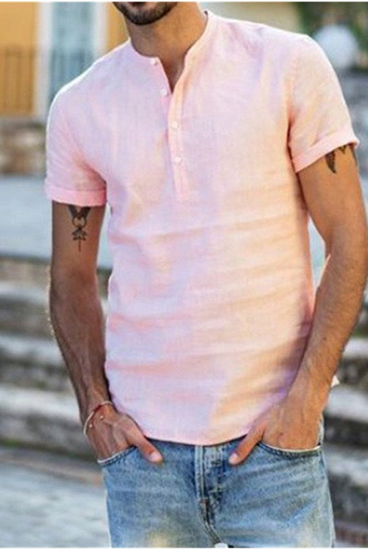 Men's Casual Linen Shirt Long Sleeve V-Neck Summer Beach - Image 6